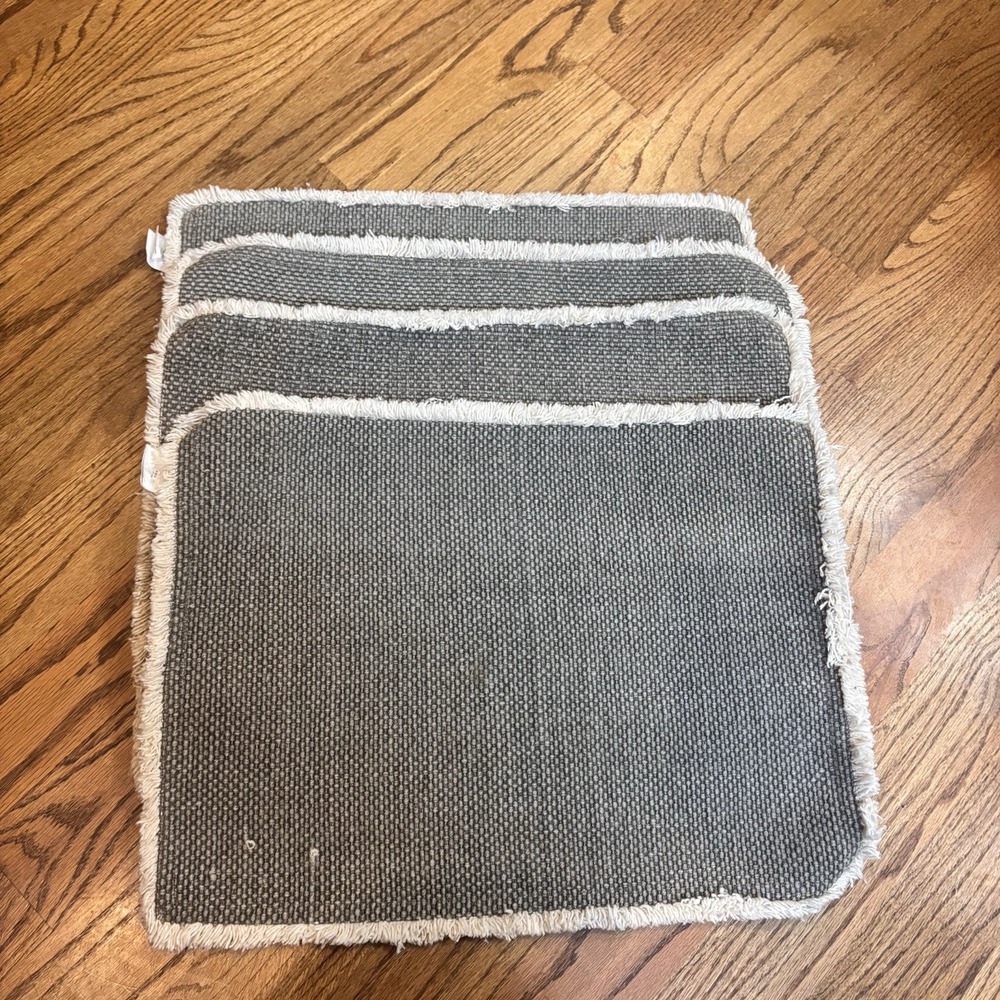 Vintage Pottery Barn Mason Handwoven Cotton Fringe Placemats Gray 14x20 Set 4